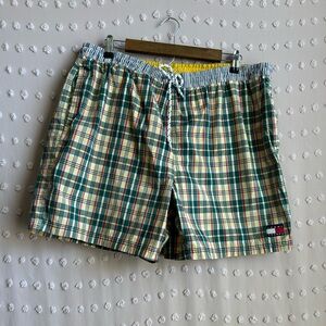 Tommy Hilfiger Vintage 90s Tommy Trunks Plaid 100% Cotton Swim Trunks Lined Sz L